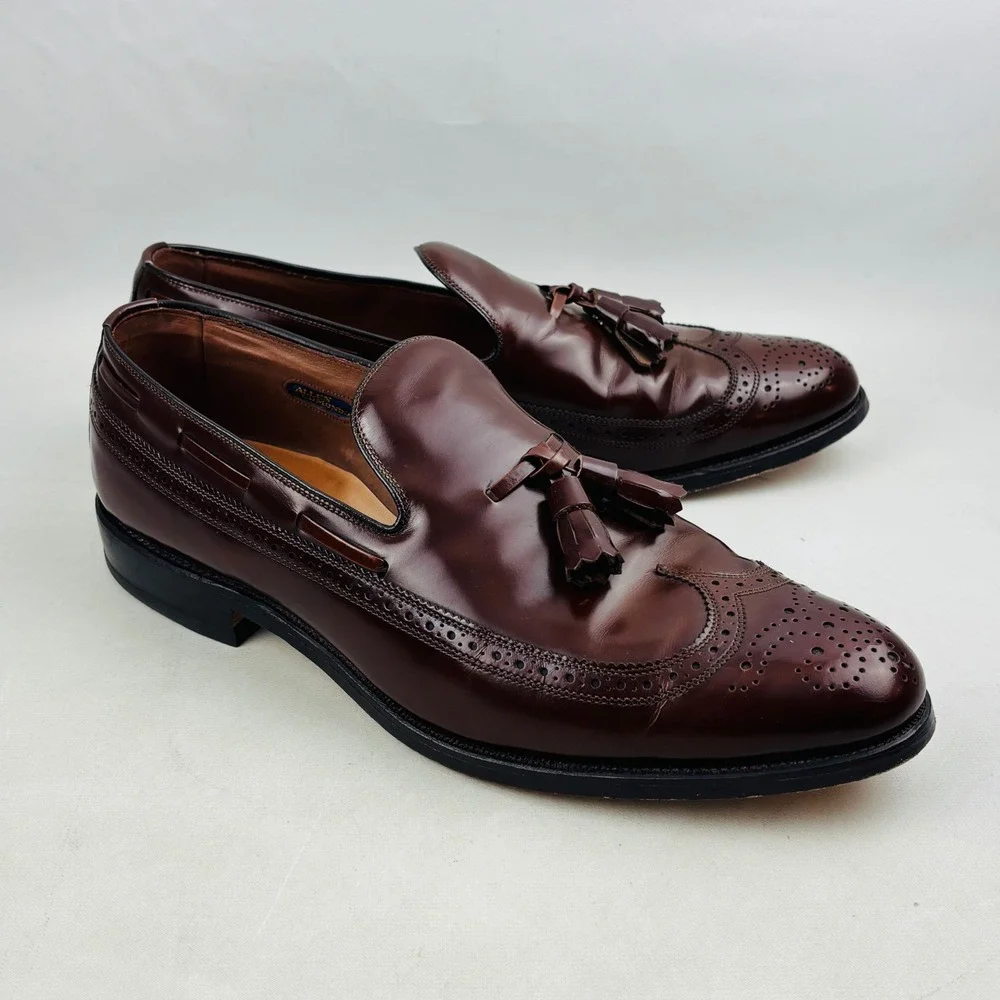 Allen Edmonds Berwick Loafer Mens 10 D Brown Leather Wingtip Slip On Shoes Box